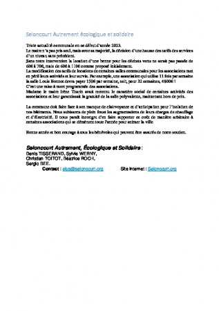 Texte Seloncourt autrement janvier 2023