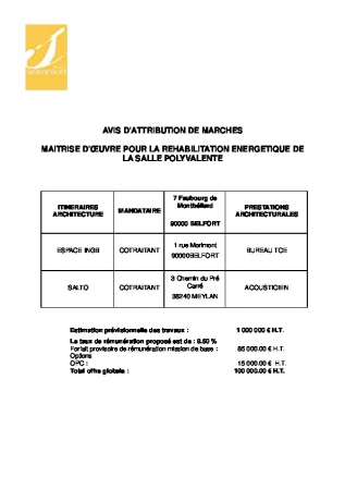 MISSION DE MAITRISE D’ŒUVRE POUR LA REHABILITATION ENERGETIQUE DE LA SALLE POLYVALENTE