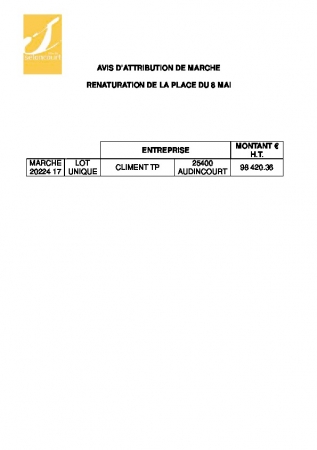AVIS D ATTRIBUTION-RENATURATION DE LA PLACE DU 8 MAI