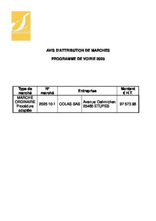 AVIS D ATTRIBUTION PROGRAMME VOIRIE 2025