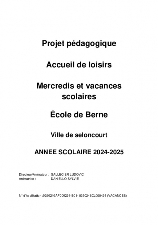 Projet accueils de loisirs vacances 24-25