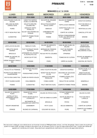 Menus scolaire S 5 à 8
