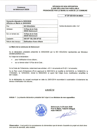 DP 26 00024 SCI SOLEGAU