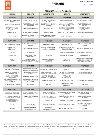 Menu du 15 juin au 10 juillet
