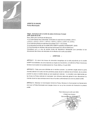 ARR20260602-95 Arrêté de fermeture motié place croizat - SARL EGBTGP durant 2 mois