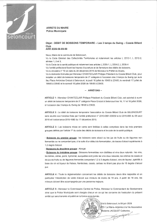 ARR2026-06-09-99 Arrêté autorisation d'ouverture d'un débit temporaire de boissons - 3 temps du swing - 16072026 au 18