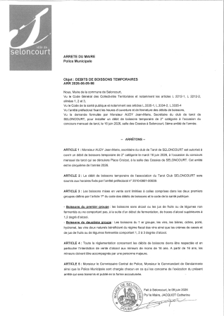 ARR2026-06-09-98 ARRETE DEBIT BOISSON CLUB TAROT LE 16 JUIN 2026