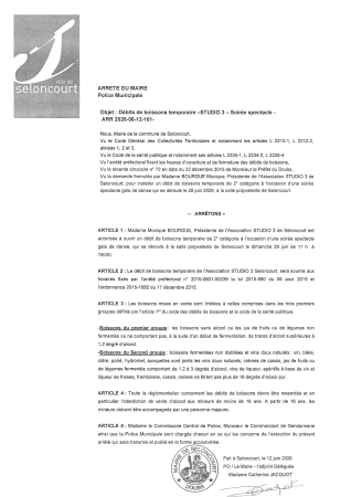 ARR2026-06-12-101 Arrêté autorisation ouverture temporaire débit de boissons gala de fin de saison - Studio 3