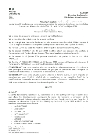 Arrêté préfectoral fête musique alcool 21 juin 2026