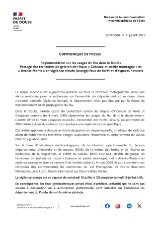 COMMUNIQUE DE PRESSE VIGILANCE ORANGE FEUX DE FORETS