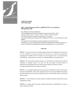 ARR2026-08-20-136 Arrêté d'élagage par SARL l'arbre en tête - rue de la mélenne