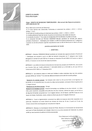 ARR2026-08-26-138 Arrêté autorisation ouverture temporaire débit boissons - Amicale des sapeurs pompiers